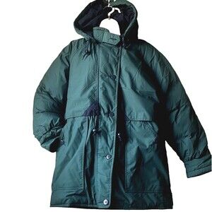 Cabin Creek Petite Y2K Vtg Down Puffer Jacket Hood Green L 12P 14P Lined Winter